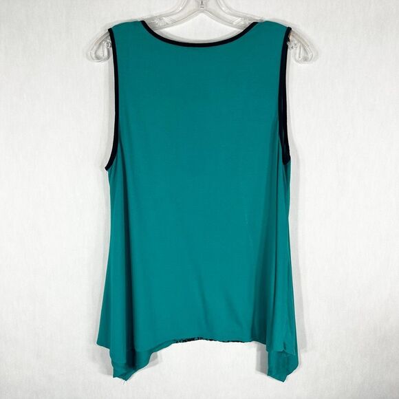 Adrianna Papell Large Tank Top Handkerchief Hem Green Black Embroidered 582 - Picture 2 of 6